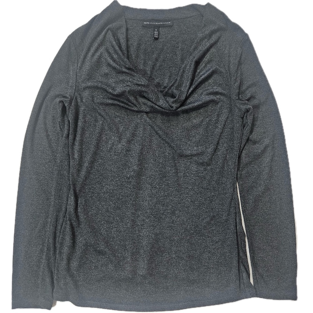 White House Black Market Blouse Womens‎ Small Gray Cowl Neck Long Sleeve Slim